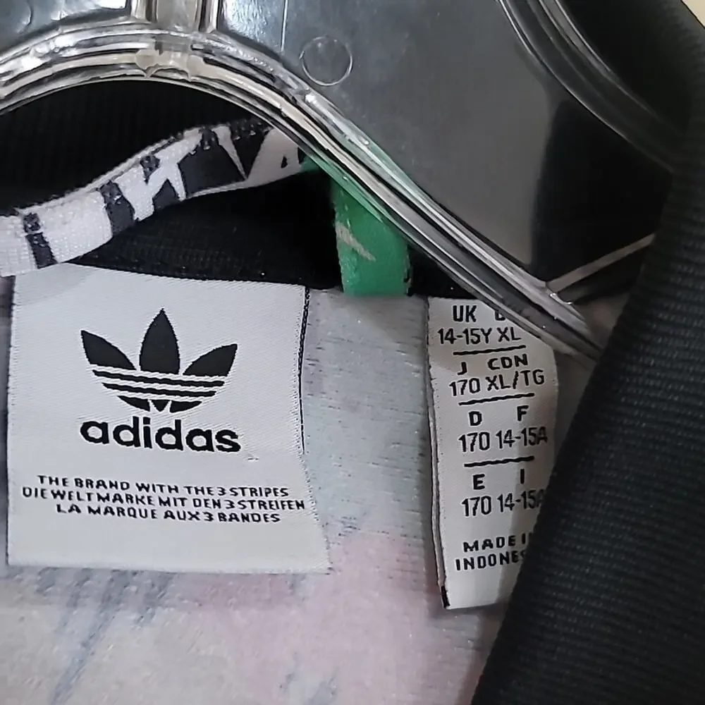 Adidas Kids Girls Multicolor Black and White Floral Bomber Jacket Size Xlarge